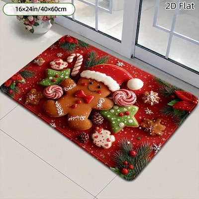 2D Kitchen Mat 2D Flat Kitchen Mat Set, Christmas Gingerbread Man Theme Mat, H