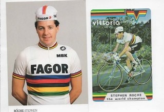 CYCLISME 2 CARTES DE STEPHEN ROCHE EN CHAMPION DU MONDE