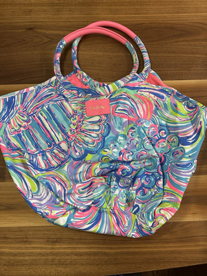 Lilly Pulitzer Multicolor Abstract Bow Accent Tote Bag Pink Handles Women