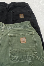 2 VTG 90s Carhartt Mens 29 Duck Canvas Carpenter Shorts B25 Moss Green  Black