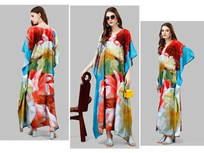Digitally Printed Feather Silk Kaftan Dress - 31 Free Shipping