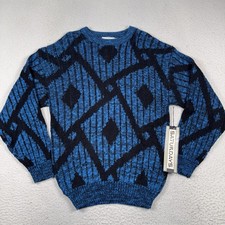 VTG Saturdays Sweater Mens Large Geometric Chunky Knit 80s 90s Blue NWT NOS