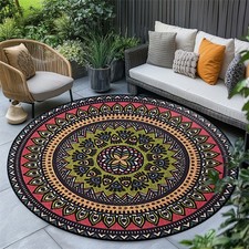  Flannel Round Floor Mat,Colorful Bohemian Pattern Area Mat,Washable Leisure Mat