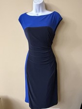 Lauren Ralph Lauren blue, navy color-block ruched jersey sheath dress, sz 8