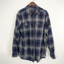 George Men  s XL Blue/Gray Flannel Cotton Long Sleeve Button Up Shirt w/Pockets