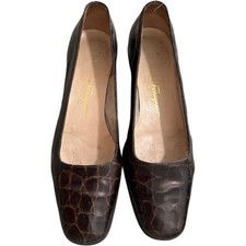 Excellent Condition Salvatore Ferragamo Croc Embossed Wedge Heel Shoes 7.5