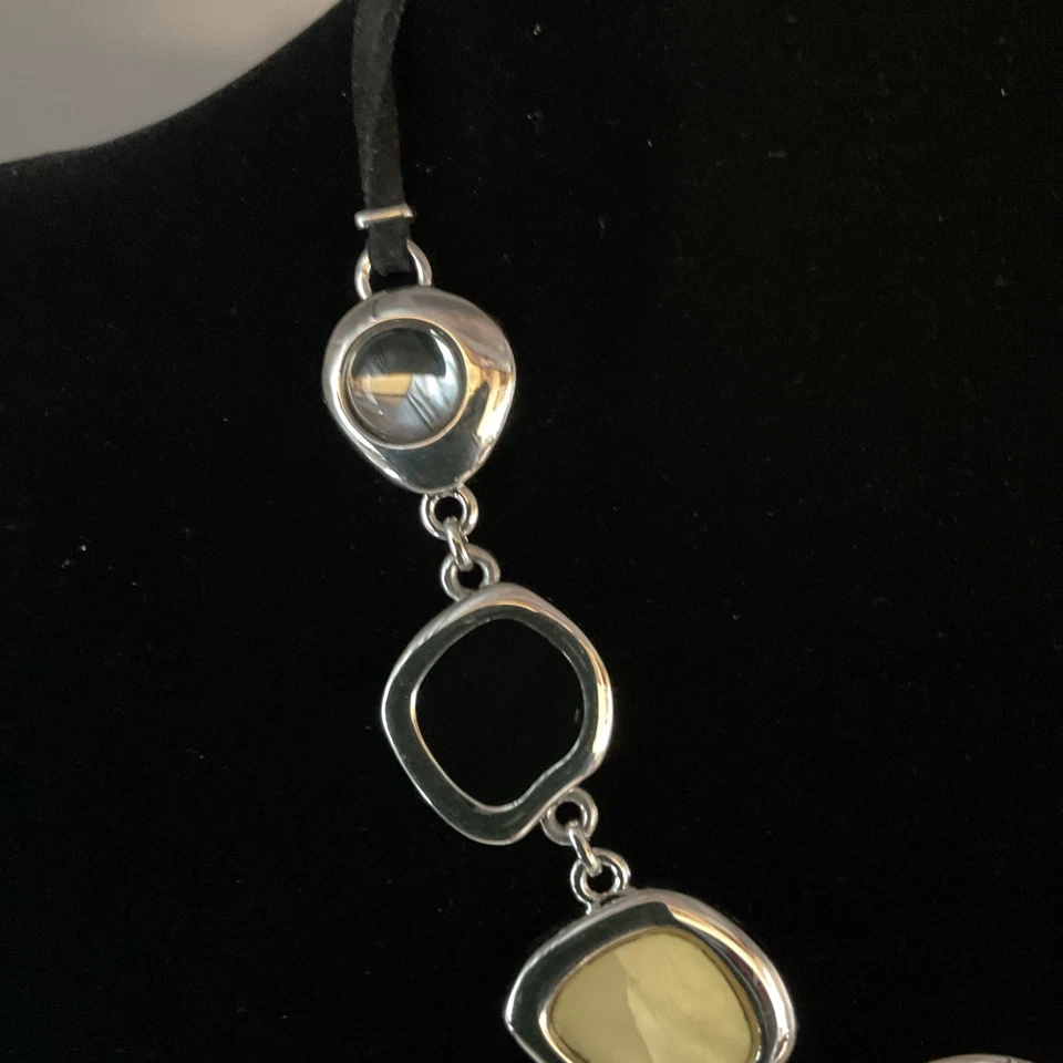 Lia Sophia 16” Milky Way' Black Yellow MOP Glass Silver Tone Necklace - Image 4 of 4