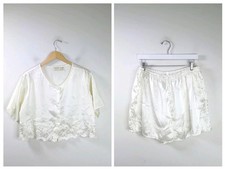 Victoria's Secret Gold Label Ivory Satin Cropped Pajama Set Medium