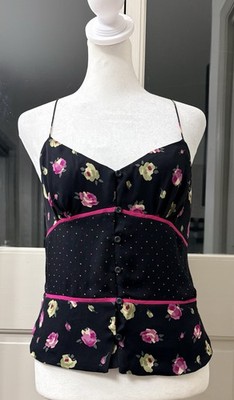 Vintage Y2K Express Design Studio Silk Babydoll Top Size 7/8 Strappy Black Fairy
