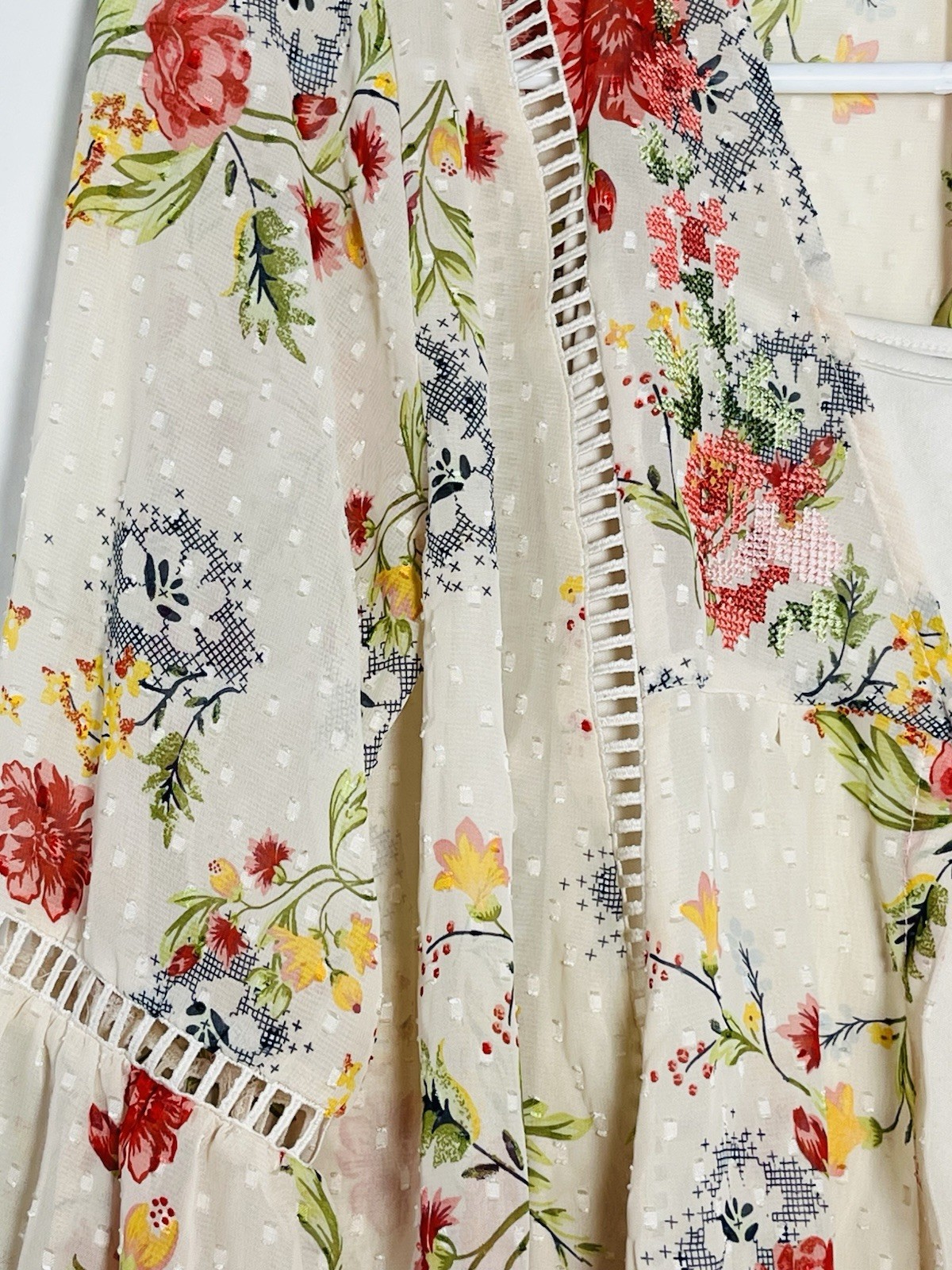 Time and Tru Lace Peasant Top Women’s Size M 8-10 Ivory Floral 2 Piece Boho