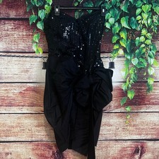 Vintage Tadashi Strapless Mini Dress Size 8 Black Sequins Giant Bow Flapper