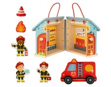 Playtive Puppenhaus Kinderspiel Feuerwehr-Set 7tlg. tragbar aus Holz ab 2 Jahren