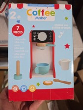 Playright Wooden Coffee Maker Set 7 Pieces Red Kids 2yr Barista Toy - NEW
