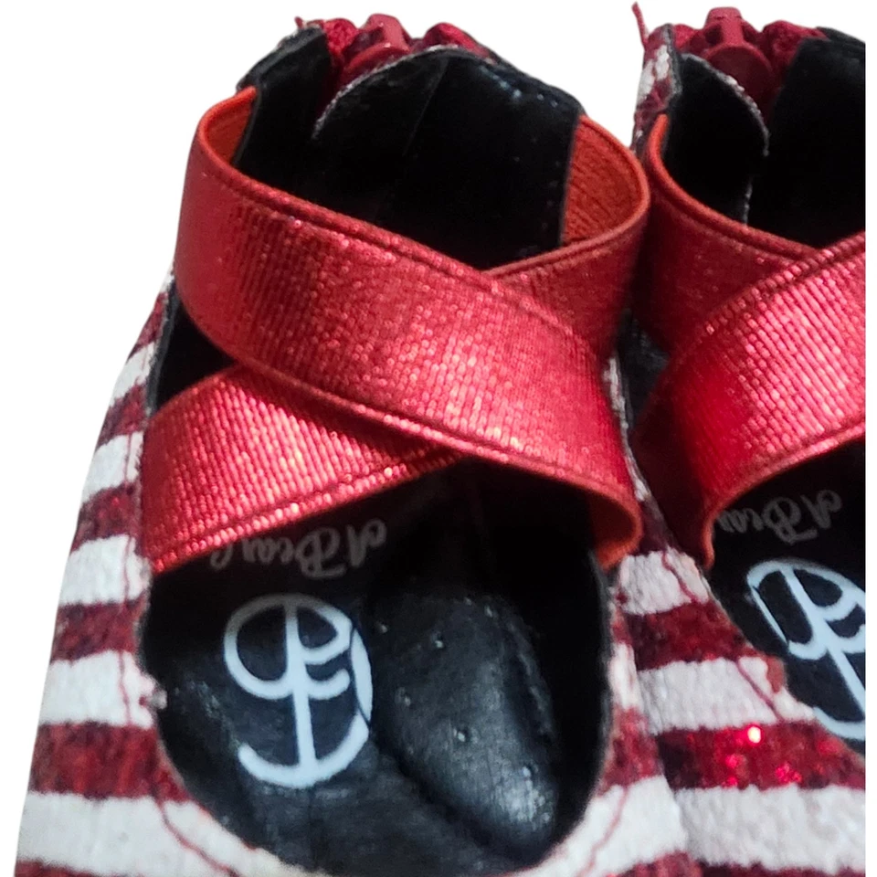 A Bear Co Toddler Size 3 Red White Candy Stripe Glitter Ballerina Flat Christmas - Image 4 of 4
