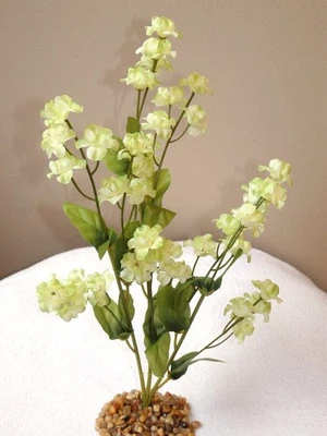 LFP 11 in. CREAM-Lt GREEN Soft Silk Baby's Breath FLOWER plant, Stone base, Goldfi
