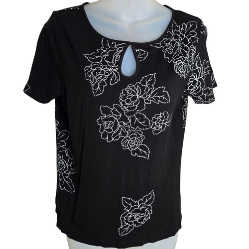 Top donna Emma James floreale medio nero bianco elasticizzato Cottagecore Whimsygoth - Foto 1 di 7