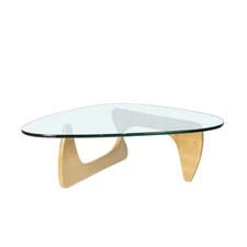 19mm Noguchi Triangle Glass Top Coffee table with Solid Hardwood Base Natural