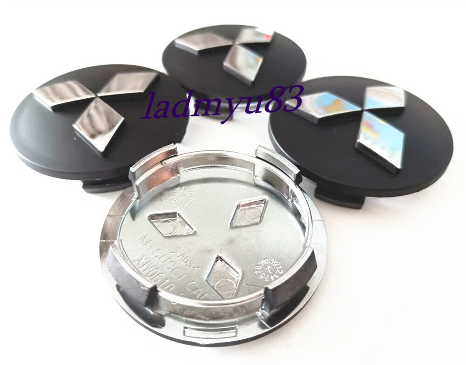4X CHROME BLACK CAR Wheel Cap Hub Center Caps 2.25" 60mm cap for MITSUBISHI - Image 2 of 3