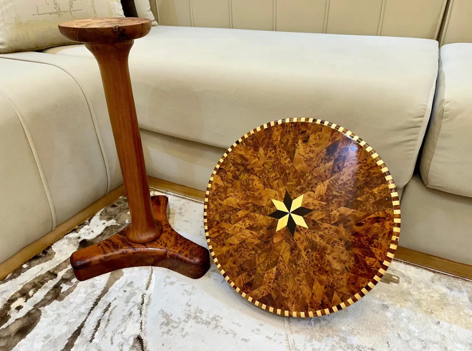 Moroccan Round Coffee Table – Lemon & Thuya Wood Inlay - Image 4 of 4