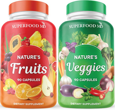 Fruits and Veggies Supplement - 90 Fruit and 90 Veggie Capsules - Supports En...