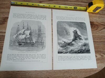 2 Antique Illustrations 1890s ''ST FIORENZO JOHN WILLIAMS'' Nautical Block Print