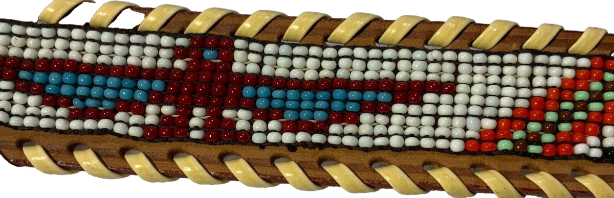 Vintage Thunderbird Hand Beaded & Laced Cowhide Leather Belt 