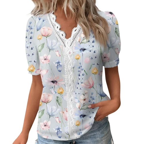Womens Base Loose Short Pullover Summer Tops Sleeve V neck Ladies Shirt Blouse - Bild 51 von 64