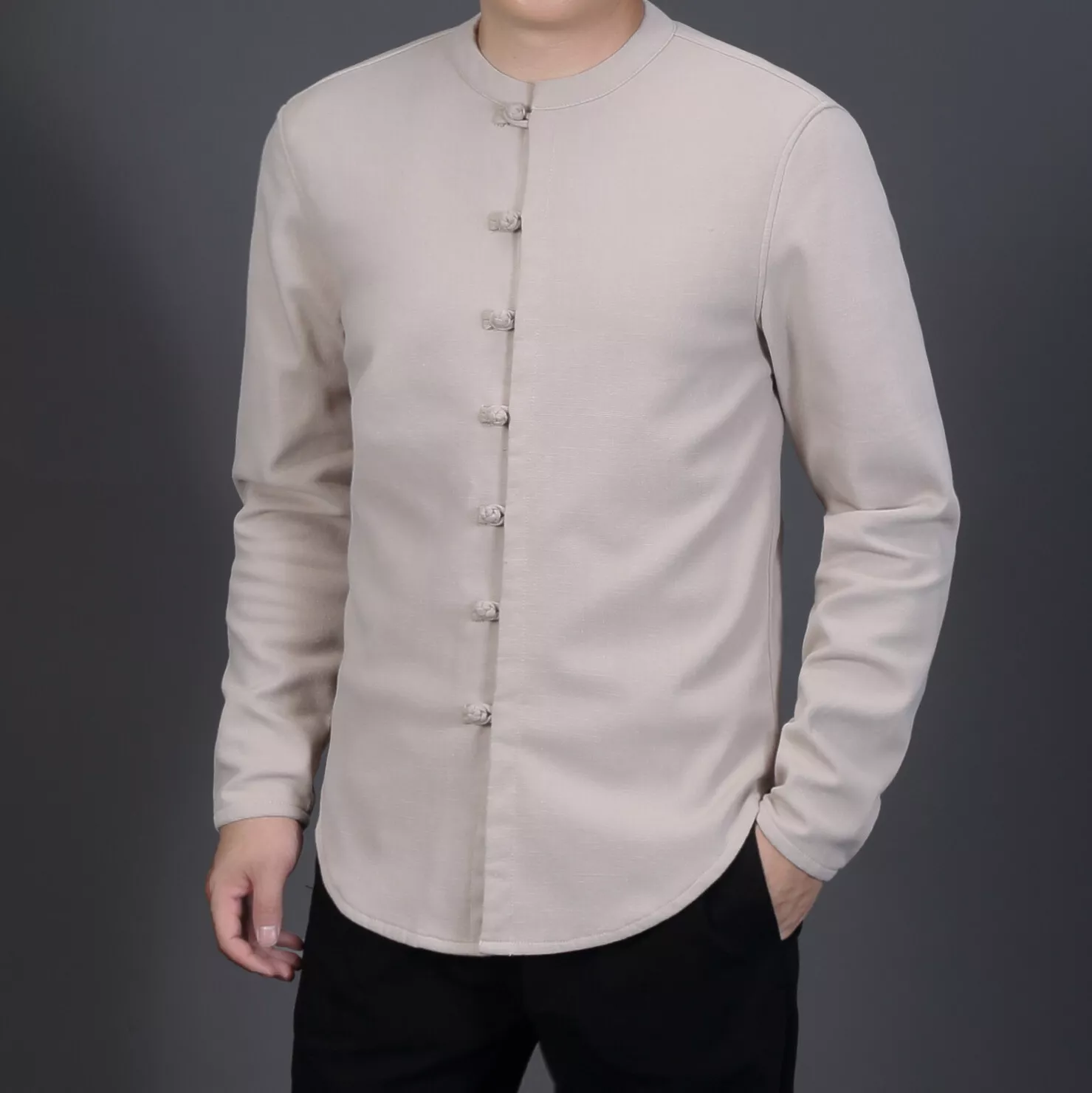 OFF WHITE Tang Suit Uomo Stile Cinese Stand up Collo Bottoni Tang Tuta Top Giacca Camicie