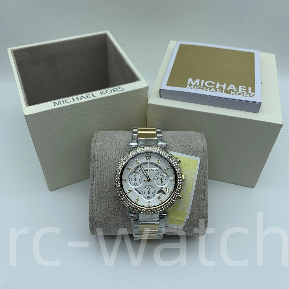 Nuovo Orologio da donna MICHAEL KORS MK5626 Parker Quadrante Bianco Due Toni Acciaio Inox