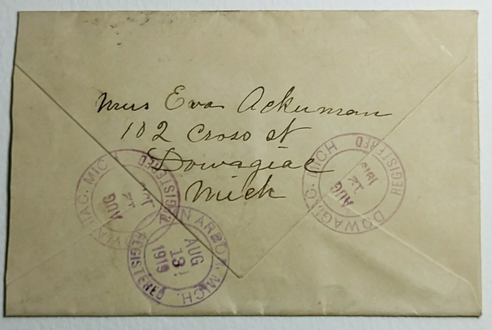 1919 Registered Cover SC #472 10c Ben Franklin & SC #579 2c Washington  - Image 2 of 2