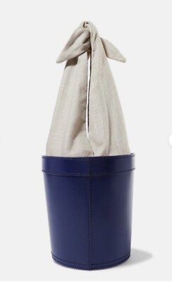 STAUD BRITT LEATHER AND CANVAS BUCKET WOMEN BAG IN NAVY MULTI NWT