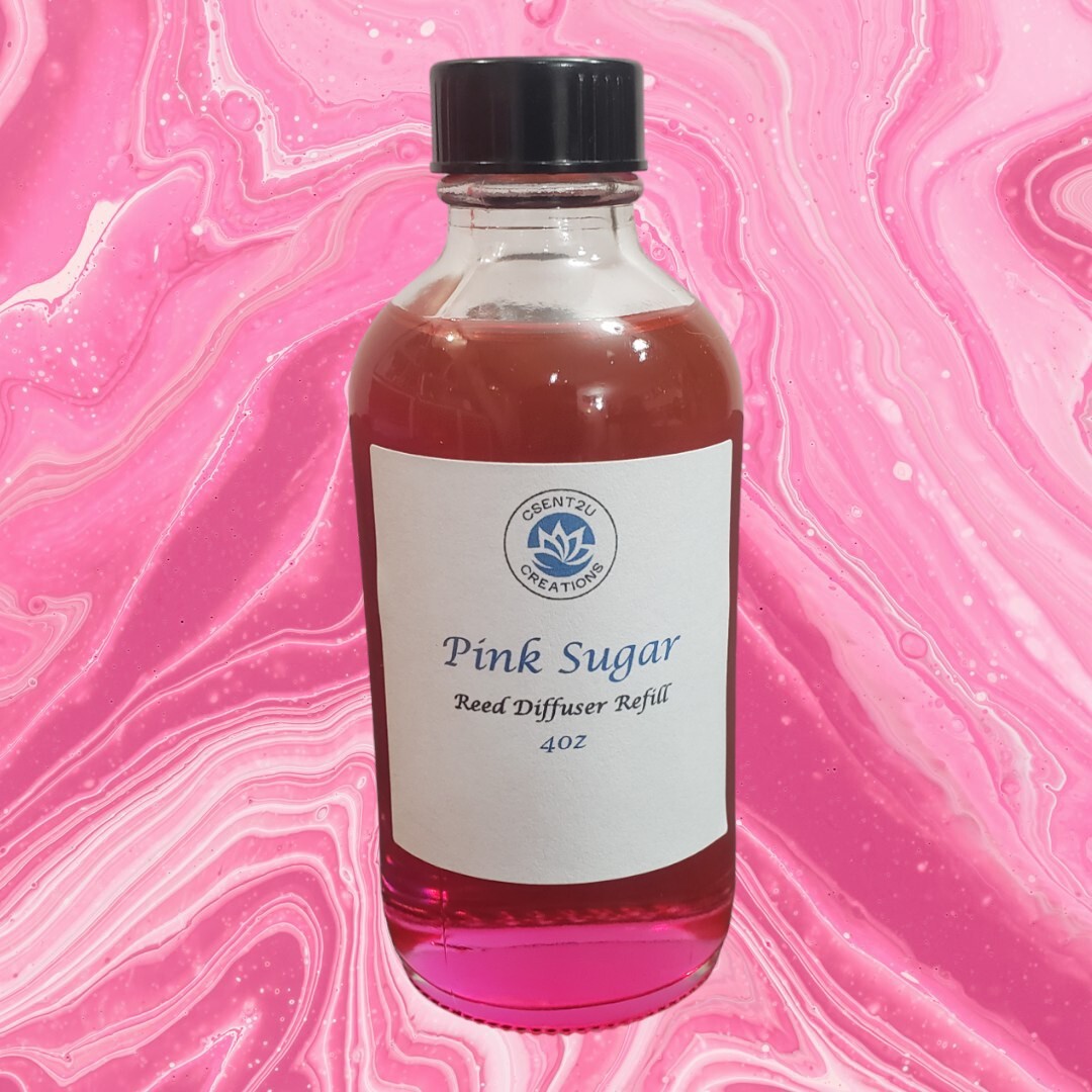 Pink Container Reed Diffuser Reed Diffuser Refill: Pink Sugar. Clear Glass Container 4oz With 5 ...