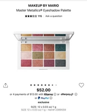 MAKEUP BY MARIO Master Metallics Eyeshadow Palette 12 NEW IN BOX MSRP $52