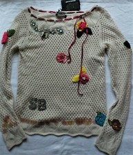 TWINSET SIMONA BARBIERI PULL AJOURÉ BEIGE CRISTAL SWAROVSKI TAILLE XS NF/ETIQUET