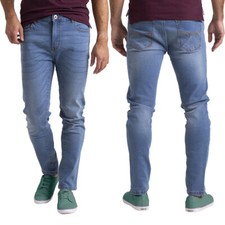 Mens Light Blue Denim Jeans Casual Stretch Relaxed Straight Slim Fit Pants
