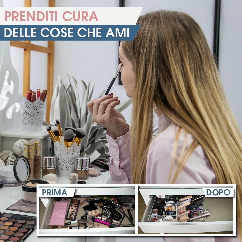 Organizer trucchi cassetti, Porta trucchi acrilico, Divisori, Make-up Organizer  - Immagine 3 di 4