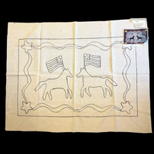 Rug Hooking Pattern Patriotic Ponies Monks Cloth Horses 20x30" NOS w/ Photo VTG