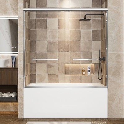 56-60'' Aluminum Sliding Shower Door, Soft-Close Chrome, Tempered Glass