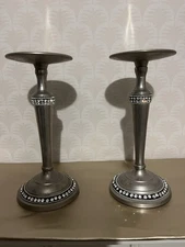 2 Silver Candlesticks With Decorative Beading