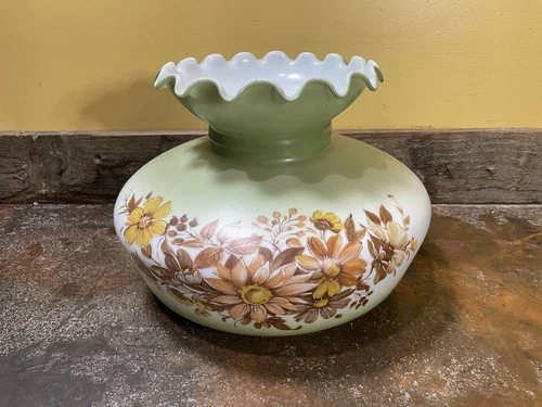 Vintage Milk Glass Lamp Shade Floral Hurricane Gone w/ The Wind Style Parlor 7"