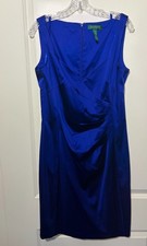 ralph lauren fitted blue satin formal dress knee length size 12