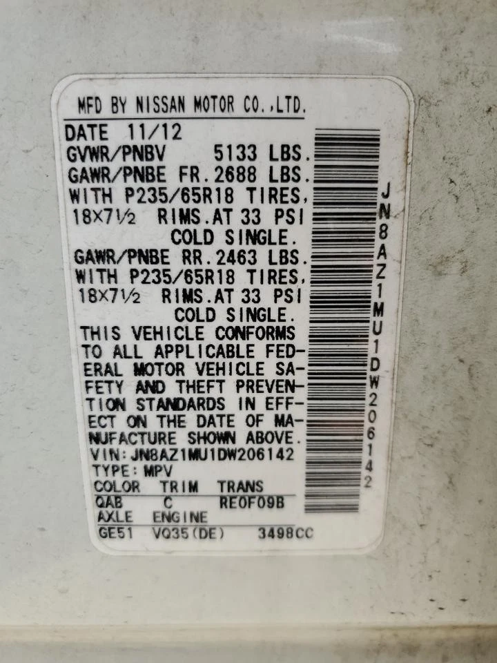 Used Rear Left Door Interior Trim Panel fits: 2013 Nissan Murano  Grade A - Image 3 of 4