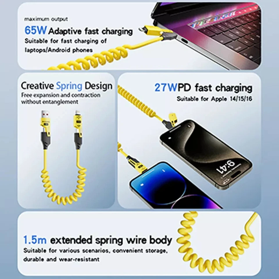 4 in 1 Multi USB C to iPhone Charging Cable Fast Charger Cord for Apple CarPlay - Image 4 of 4