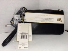 NWT Adrienne Vittadini Black Faux Leather Charging Wallet W/ RFID Protection