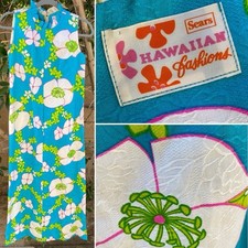 Sears Hawaiian Fashions Dress 60s 70s Hawaii Tiki Aloha Hippy Mod Vintage