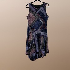Simply Vera Sleeveless Dress Womens Large Blue Patchwork Handkerchief Hem