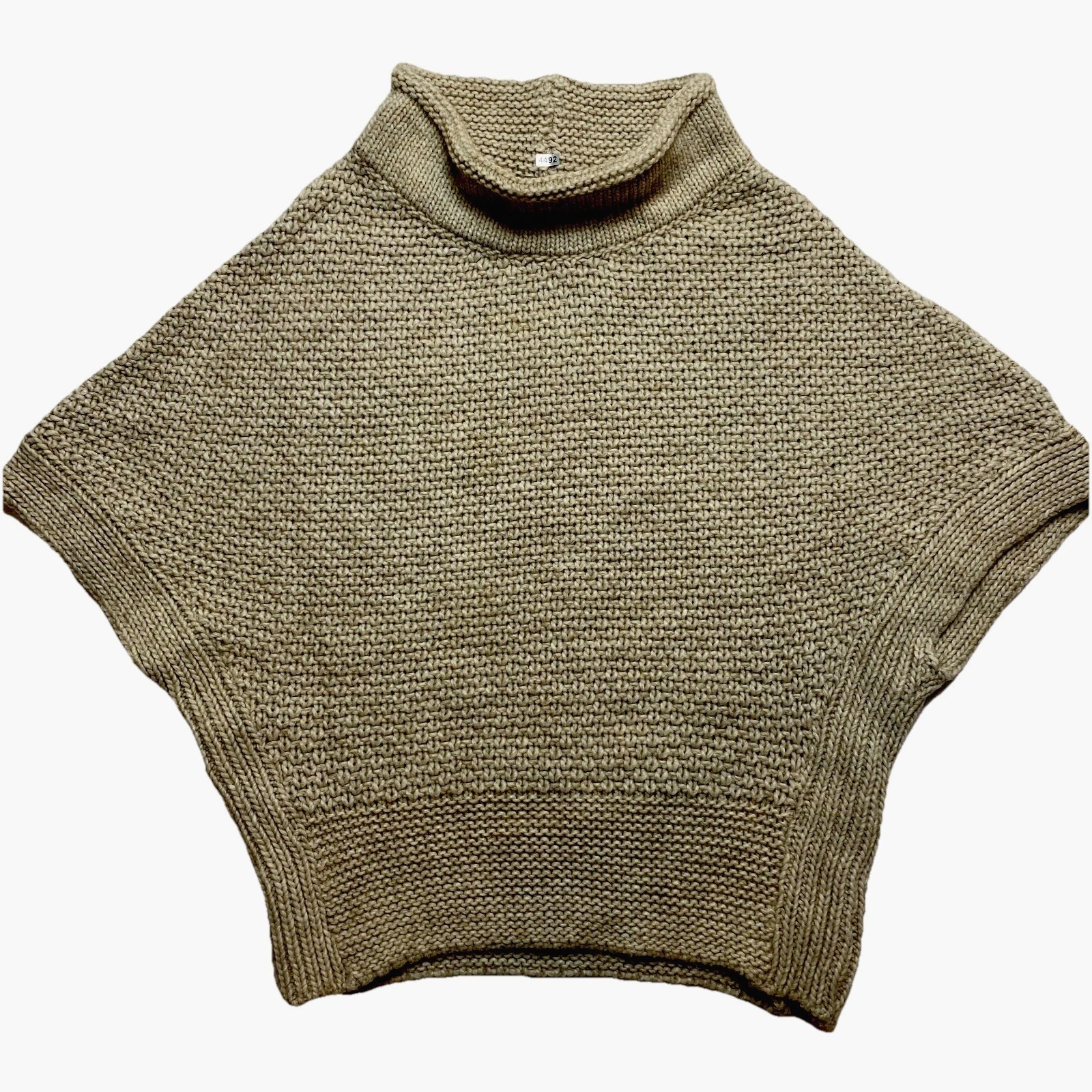 Elsamanda Poncho Womens Medium Tan Alpaca Blend Chunky Knit Pullover Sweater