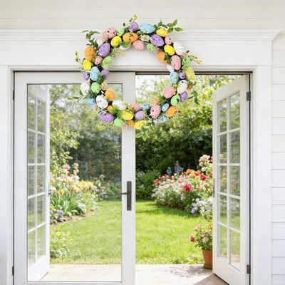 Easter Wreath Spring Front Door Decoration Table Centerpieces with Colorful Eggs
