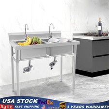 Heavy Duty Stainless Steel 304 Kitchen Commercial Utility Sink Two 2 Compartment