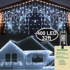 Christmas Lights Outdoor Decorations 400 LED 33ft 8 Modes Curtain Fairy Strin...